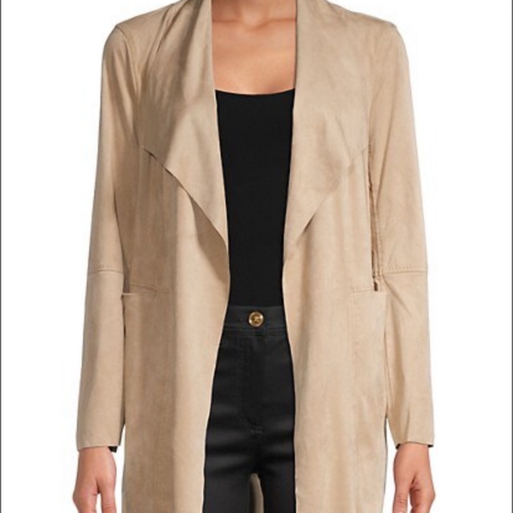 Premise Open-Front Faux Suede Long Tan Jacket NWT L